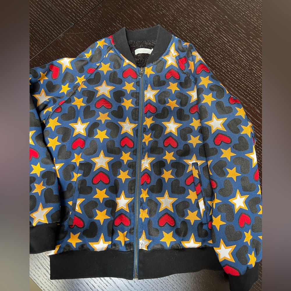 Stella McCartney kids faux shearling lined bomber jacket. Size 14